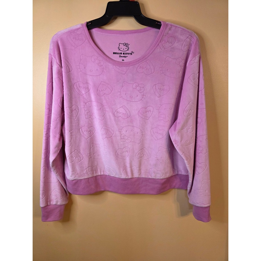 Hello Kitty Sanrio Pink Velour Embossed Heart Sweatshirt XL Loungewear Y2K